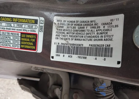 2011 Honda Civic Lx-S из США, поврежденный, VIN 2HGFA1F69BH545879